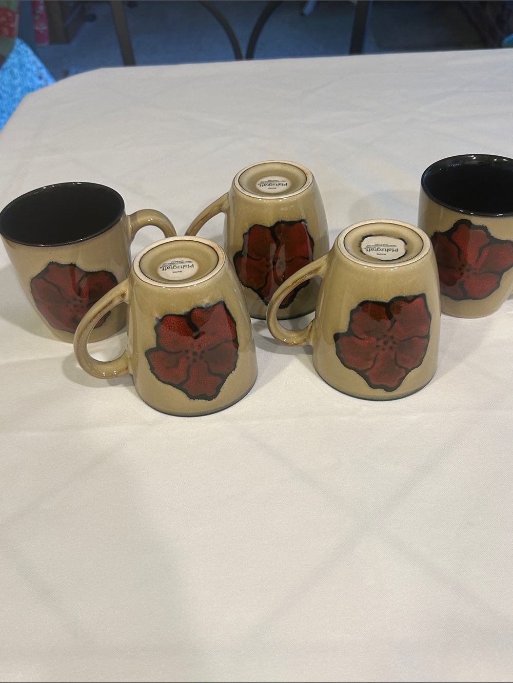 Pfaltzgraff Ceramic Floral Coffee Mugs Set - Beige with Red Flower (Set of 5) - Picture 8 of 9